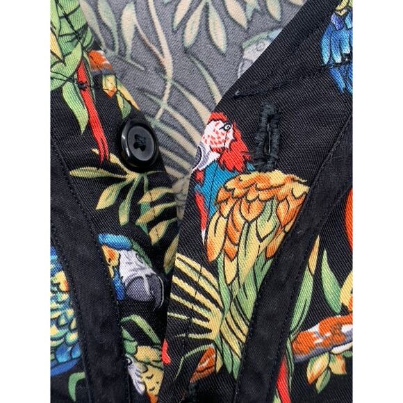 UNBRANDED Men's Black Tropical Print Button-Up Short Sleeve Shirt SZ L - Picture 4 of 9